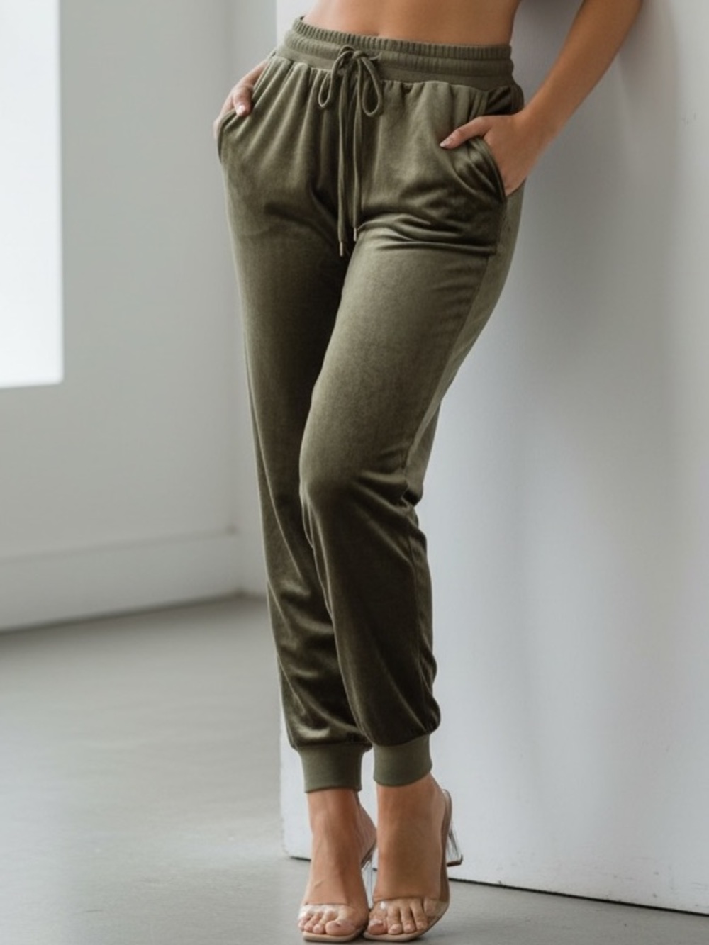 Felina Olive Green Velour Jogger Pants